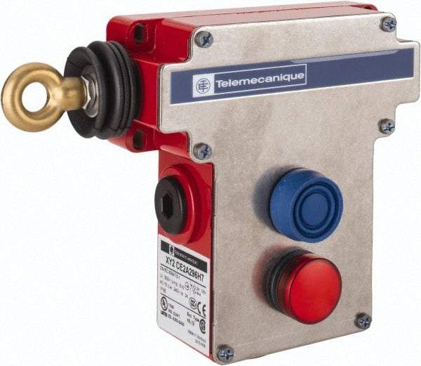 Telemecanique Sensors - 10 Amp, 2NO/2NC Configuration, Rope Operated Limit Switch - Pushbutton Reset, Rope Pull, Pilot Light Indicator, 300 VAC - Eagle Tool & Supply