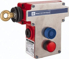 Telemecanique Sensors - 10 Amp, 2NO/2NC Configuration, Rope Operated Limit Switch - Pushbutton Reset, Rope Pull, Pilot Light Indicator, 300 VAC - Eagle Tool & Supply