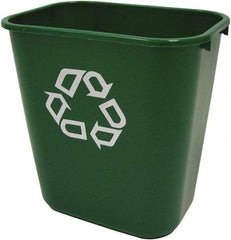 Rubbermaid - 28 Qt Green Rectangle Recycling Container - Plastic, Universal Recycling Symbol Graphic, 14.38" High x 10-1/4" Long x 15" Wide - Eagle Tool & Supply