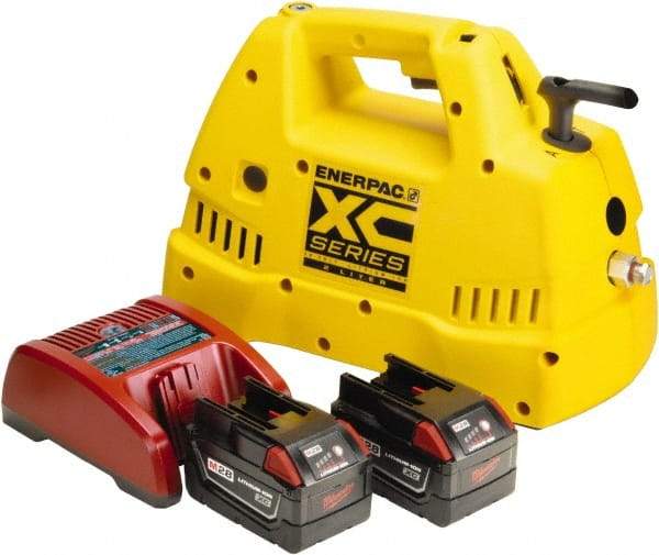 Enerpac - 10,000 psi Electric Hydraulic Pump & Jack - 2 L Oil Capacity, 4-Way, 3 Position Valve, Use with Double Acting Cylinders, Advance, Hold & Retract - Eagle Tool & Supply