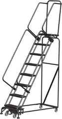 Ballymore - 113" 8 Step Rolling Warehouse Ladder - Lock Step Rolling Safety Ladder, 450 Lb Capacity, 80" Platform Height, 24" Base Width x 61" Base Depth, Perforated Tread - Eagle Tool & Supply