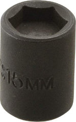 Proto - 3/8" Drive 15mm Standard Magnetic Impact Socket - 6 Points, 1-3/16" OAL - Eagle Tool & Supply