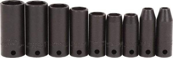 Proto - 9 Piece 3/8" Drive Black Finish Deep Well Impact Socket Set - 6 Points, 1/4" to 3/4" Range, Inch Measurement Standard - Eagle Tool & Supply