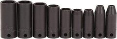 Proto - 9 Piece 3/8" Drive Black Finish Deep Well Impact Socket Set - 6 Points, 1/4" to 3/4" Range, Inch Measurement Standard - Eagle Tool & Supply