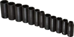 Proto - 12 Piece 3/8" Drive Black Finish Deep Well Impact Socket Set - 6 Points, 8mm to 19mm Range, Metric Measurement Standard - Eagle Tool & Supply