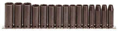 Proto - 15 Piece 1/2" Drive Black Finish Deep Well Impact Socket Set - 6 Points, 3/8" to 1-1/2" Range, Inch Measurement Standard - Eagle Tool & Supply