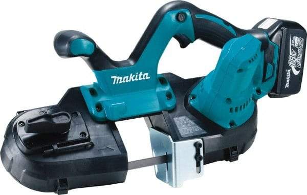 Makita - 18 Volt, 18-1/2" Blade, 630 SFPM Cordless Portable Bandsaw - 2-1/2" (Round) & 2-1/2 x 2-1/2" (Rectangle) Cutting Capacity, Lithium-Ion Battery Included - Eagle Tool & Supply