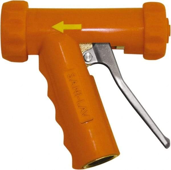 SANI-LAV - 3/4" Pipe, Insulated, Grade C-36000 Brass Adjustable Spray Pattern Nozzle - Safety Orange, 3/4 GHT Connection, 5.3 Gal per min at 100 psi, 3/4 GHT, 3/4" Orifice Diam, For Use With Water - Eagle Tool & Supply