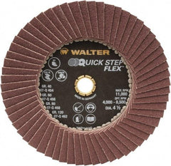 WALTER Surface Technologies - 120 Grit, 4-1/2" Disc Diam, Type 29 Aluminum Oxide Flap Disc - 11,000 Max RPM, Fiber Backing, Arbor Attaching System, Coated - Eagle Tool & Supply