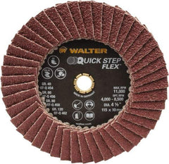 WALTER Surface Technologies - 40 Grit, 4-1/2" Disc Diam, Type 29 Aluminum Oxide Flap Disc - 11,000 Max RPM, Fiber Backing, Arbor Attaching System, Coated - Eagle Tool & Supply