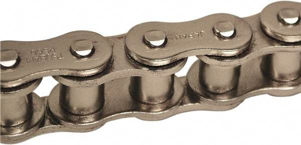 U.S. Tsubaki - 5/8" Pitch, ANSI 50, Single Strand Roller Chain - Chain No. 50NP, 7,050 Lb. Capacity, 10 Ft. Long, 0.4" Roller Diam, 3/8" Roller Width - Eagle Tool & Supply