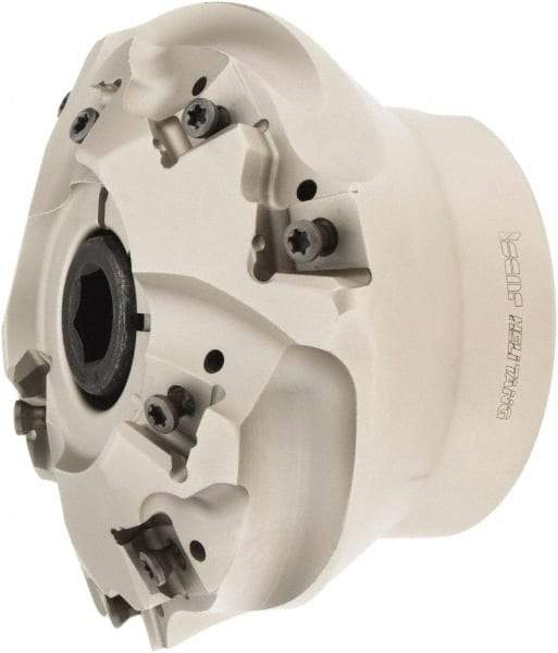 Iscar - 4.252" Cut Diam, 1-1/4" Arbor Hole, 0.637" Max Depth of Cut, 30° Indexable Chamfer & Angle Face Mill - 9 Inserts, T490 LN.. 1306.. Insert, Right Hand Cut, 9 Flutes, Through Coolant, Series Helitang - Eagle Tool & Supply