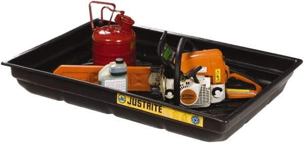 Justrite - 20 Gallon Capacity, 23 Inch Long x 47-1/2 Inch Wide, Polyurethane Spill Tray - 23 Inch Diameter, 5-1/2 Inch High, Black - Eagle Tool & Supply