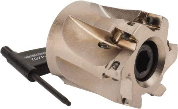 Seco - 6 Inserts, 1-1/2" Cut Diam, 3/4" Arbor Diam, 0.354" Max Depth of Cut, Indexable Square-Shoulder Face Mill - 0° Lead Angle, 1.575" High, XO.X 10T3.. Insert Compatibility, Through Coolant, Series Turbo 10 - Eagle Tool & Supply