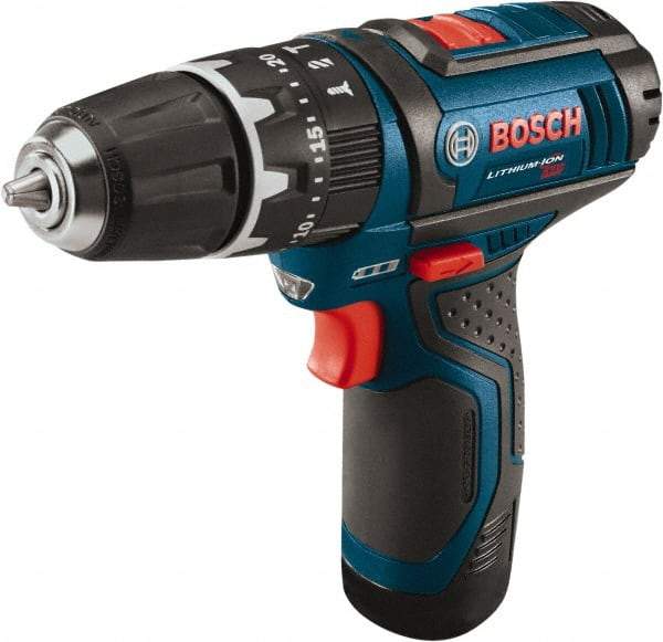 Bosch - 12 Volt 3/8" Keyless Chuck Cordless Hammer Drill - 0 to 19,500 BPM, 0 to 1,300 RPM, Reversible - Eagle Tool & Supply