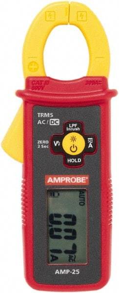 Amprobe - AMP-25, CAT III, Digital True RMS Clamp Meter with 0.9843" Clamp On Jaws - 300 AC/DC Amps, Measures Current - Eagle Tool & Supply