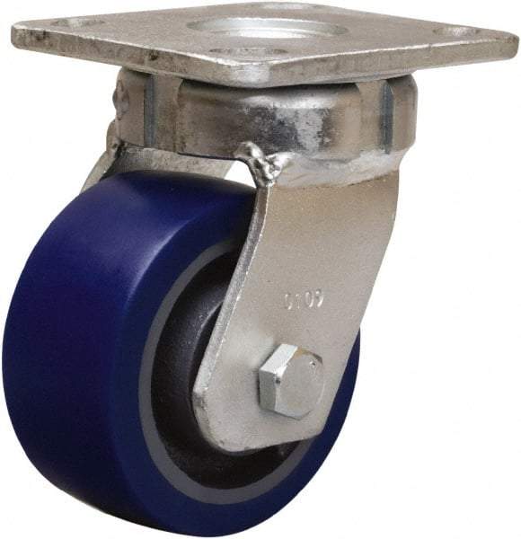 Hamilton - 4" Diam x 2" Wide x 5-5/8" OAH Top Plate Mount Swivel Caster - Polyurethane Mold onto Cast Iron Center, 600 Lb Capacity, Sealed Precision Ball Bearing, 4 x 4-1/2" Plate - Eagle Tool & Supply