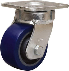 Hamilton - 4" Diam x 2" Wide x 5-5/8" OAH Top Plate Mount Swivel Caster - Polyurethane Mold onto Cast Iron Center, 600 Lb Capacity, Sealed Precision Ball Bearing, 4 x 4-1/2" Plate - Eagle Tool & Supply