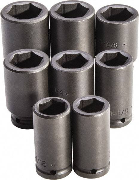 Proto - 8 Piece 3/4" Drive Full Polish Finish Deep Well Impact Socket Set - 6 Points, 1" to 3/4" Range, Inch Measurement Standard - Eagle Tool & Supply