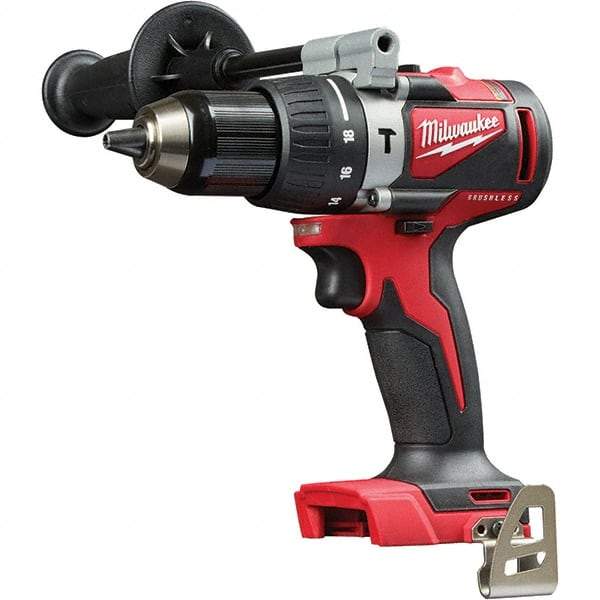 Milwaukee Tool - 18 Volt 1/2" Metal Ratcheting Chuck Cordless Hammer Drill - 0 to 28,800 BPM, 0 to 1,800 RPM, Reversible - Eagle Tool & Supply