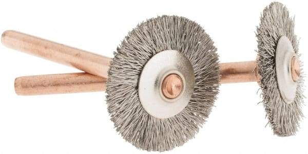 Dremel - 3/4" OD, 1/8" Shank Diam, Straight Filament Stainless Steel Wheel Brush - 0.0241" Face Width, 3/4" Trim Length, 15,000 RPM - Eagle Tool & Supply