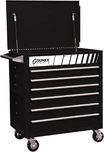 Sunex Tools - 600 Lb Capacity, 34-1/2" Wide x 20" Long x 39-1/2" High Service Cart - 6 Shelf, Steel, Heavy-Duty Casters - Eagle Tool & Supply