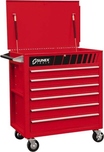 Sunex Tools - 600 Lb Capacity, 34-1/2" Wide x 20" Long x 39-1/2" High Service Cart - 6 Shelf, Steel, Heavy-Duty Casters - Eagle Tool & Supply