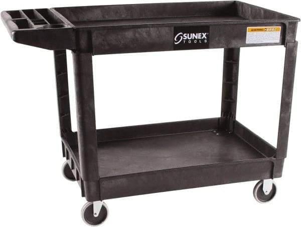 Sunex Tools - 500 Lb Capacity, 26" Wide x 46" Long x 33-1/2" High Standard Utility Cart - 2 Shelf, Plastic, Hard Rubber Casters - Eagle Tool & Supply