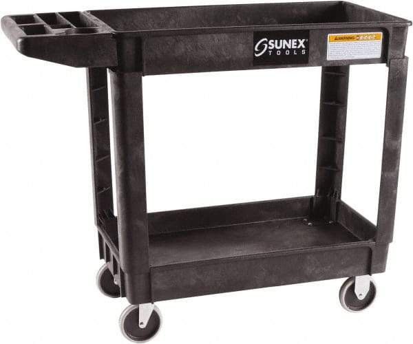 Sunex Tools - 500 Lb Capacity, 18" Wide x 41" Long x 33-1/2" High Standard Utility Cart - 2 Shelf, Plastic, Hard Rubber Casters - Eagle Tool & Supply
