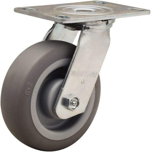 Hamilton - 6" Diam x 2" Wide x 7-1/2" OAH Top Plate Mount Swivel Caster - Rubber Mold on Polyolefin, 410 Lb Capacity, Straight Roller Bearing, 4-1/2 x 6-1/4" Plate - Eagle Tool & Supply