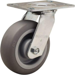 Hamilton - 6" Diam x 2" Wide x 7-1/2" OAH Top Plate Mount Swivel Caster - Rubber Mold on Polyolefin, 410 Lb Capacity, Straight Roller Bearing, 4-1/2 x 6-1/4" Plate - Eagle Tool & Supply