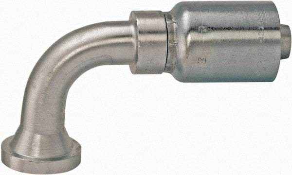 Parker - 2 Thread Steel Hydraulic Hose SAE Code 61 Flange Head & 90° Elbow Medium Drop - 5,000 psi, -32 Hose Size, 2" Hose Diam, Series 77 - Eagle Tool & Supply
