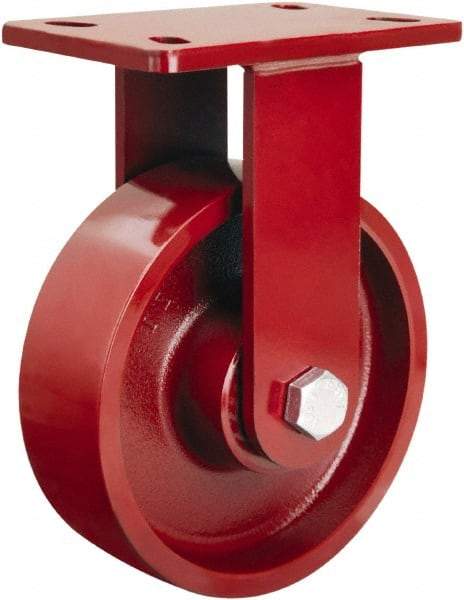Hamilton - 6" Diam x 2-1/2" Wide x 7-1/2" OAH Top Plate Mount Rigid Caster - Cast Iron, 2,200 Lb Capacity, Straight Roller Bearing, 5 x 7" Plate - Eagle Tool & Supply