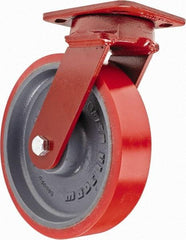 Hamilton - 8" Diam x 2" Wide x 9-1/2" OAH Top Plate Mount Swivel Caster - Polyurethane, 1,800 Lb Capacity, Sealed Precision Ball Bearing, 4 x 5" Plate - Eagle Tool & Supply
