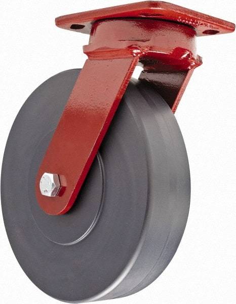 Hamilton - 8" Diam x 2" Wide x 9-1/2" OAH Top Plate Mount Swivel Caster - Plastic, 2,500 Lb Capacity, Sealed Precision Ball Bearing, 4 x 5" Plate - Eagle Tool & Supply