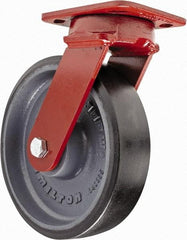 Hamilton - 8" Diam x 2" Wide x 9-1/2" OAH Top Plate Mount Swivel Caster with Brake - Polyurethane, 1,950 Lb Capacity, Sealed Precision Ball Bearing, 4 x 5" Plate - Eagle Tool & Supply