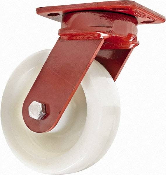 Hamilton - 6" Diam x 2" Wide x 7-1/2" OAH Top Plate Mount Swivel Caster with Brake - Plastic, 1,000 Lb Capacity, Sealed Precision Ball Bearing, 4 x 5" Plate - Eagle Tool & Supply