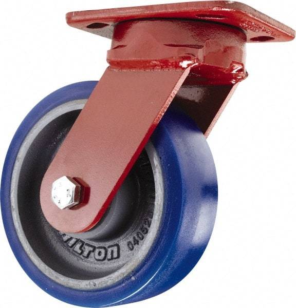 Hamilton - 6" Diam x 2" Wide x 7-1/2" OAH Top Plate Mount Swivel Caster - Polyurethane, 960 Lb Capacity, Sealed Precision Ball Bearing, 4 x 5" Plate - Eagle Tool & Supply