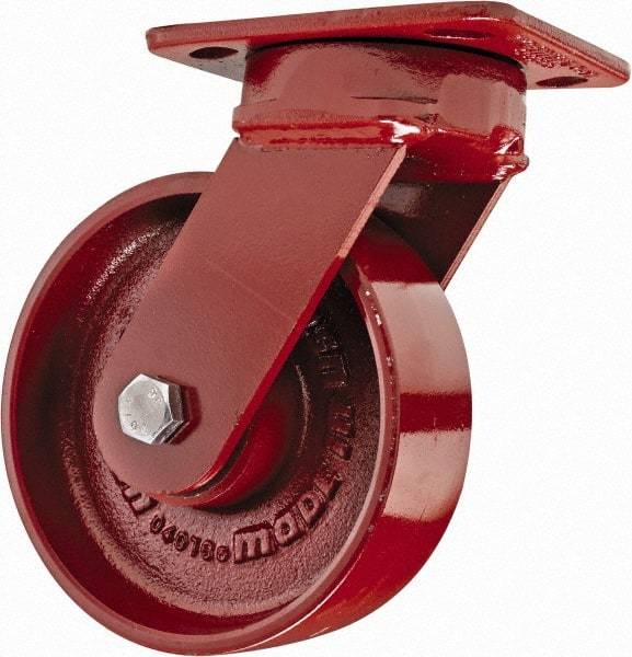 Hamilton - 6" Diam x 2" Wide x 7-1/2" OAH Top Plate Mount Swivel Caster - Steel, 1,400 Lb Capacity, Sealed Precision Ball Bearing, 4 x 5" Plate - Eagle Tool & Supply