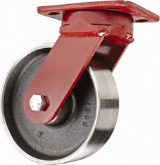 Hamilton - 6" Diam x 2" Wide x 7-1/2" OAH Top Plate Mount Swivel Caster - Steel, 2,500 Lb Capacity, Sealed Precision Ball Bearing, 4 x 5" Plate - Eagle Tool & Supply