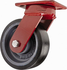 Hamilton - 6" Diam x 2" Wide x 7-1/2" OAH Top Plate Mount Swivel Caster with Brake - Polyurethane, 1,560 Lb Capacity, Sealed Precision Ball Bearing, 4 x 5" Plate - Eagle Tool & Supply