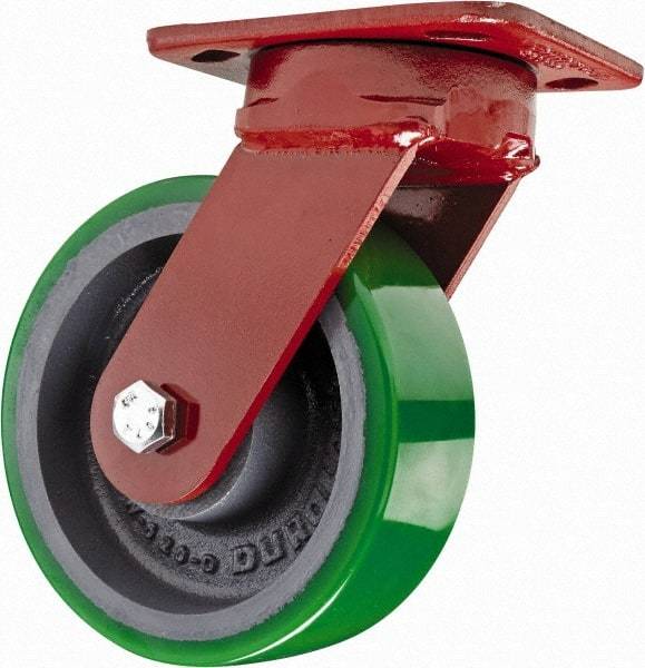 Hamilton - 6" Diam x 2" Wide x 7-1/2" OAH Top Plate Mount Swivel Caster - Polyurethane, 1,200 Lb Capacity, Sealed Precision Ball Bearing, 4 x 5" Plate - Eagle Tool & Supply