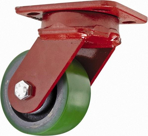 Hamilton - 4" Diam x 2" Wide x 5-5/8" OAH Top Plate Mount Swivel Caster - Polyurethane, 750 Lb Capacity, Sealed Precision Ball Bearing, 4 x 5" Plate - Eagle Tool & Supply
