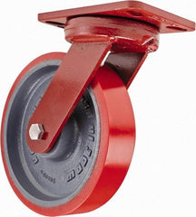Hamilton - 8" Diam x 2" Wide x 9-3/4" OAH Top Plate Mount Swivel Caster - Polyurethane, 1,800 Lb Capacity, Sealed Precision Ball Bearing, 4-1/2 x 6-1/2" Plate - Eagle Tool & Supply