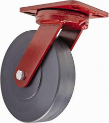 Hamilton - 8" Diam x 2" Wide x 9-3/4" OAH Top Plate Mount Swivel Caster - Plastic, 2,500 Lb Capacity, Sealed Precision Ball Bearing, 4-1/2 x 6-1/2" Plate - Eagle Tool & Supply