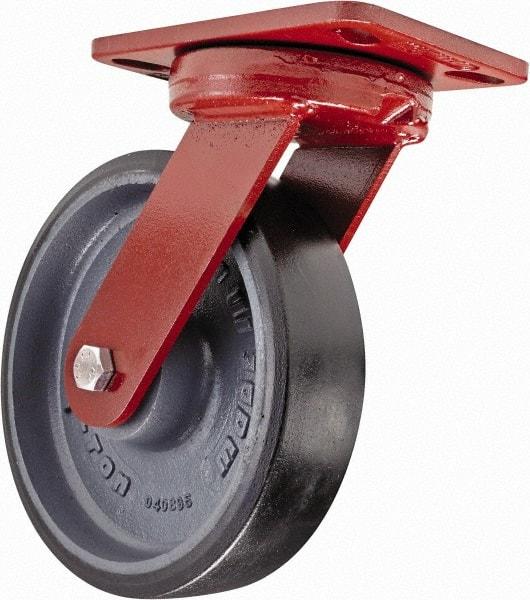 Hamilton - 8" Diam x 2" Wide x 9-3/4" OAH Top Plate Mount Swivel Caster - Polyurethane, 1,950 Lb Capacity, Sealed Precision Ball Bearing, 4-1/2 x 6-1/2" Plate - Eagle Tool & Supply