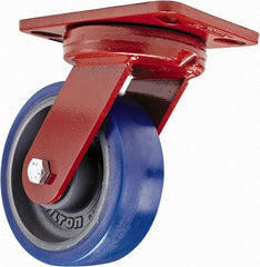 Hamilton - 6" Diam x 2" Wide x 7-3/4" OAH Top Plate Mount Swivel Caster with Brake - Polyurethane, 960 Lb Capacity, Sealed Precision Ball Bearing, 4-1/2 x 6-1/2" Plate - Eagle Tool & Supply