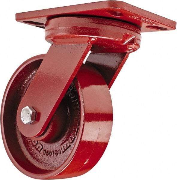 Hamilton - 6" Diam x 2" Wide x 7-3/4" OAH Top Plate Mount Swivel Caster with Brake - Steel, 1,400 Lb Capacity, Sealed Precision Ball Bearing, 4-1/2 x 6-1/2" Plate - Eagle Tool & Supply