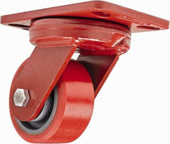 Hamilton - 4" Diam x 2" Wide x 5-5/8" OAH Top Plate Mount Swivel Caster - Polyurethane, 900 Lb Capacity, Sealed Precision Ball Bearing, 4-1/2 x 6-1/2" Plate - Eagle Tool & Supply