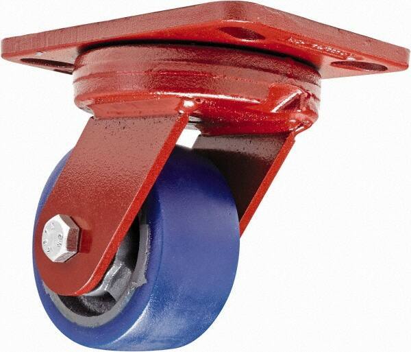 Hamilton - 4" Diam x 2" Wide x 5-5/8" OAH Top Plate Mount Swivel Caster - Polyurethane, 600 Lb Capacity, Sealed Precision Ball Bearing, 4-1/2 x 6-1/2" Plate - Eagle Tool & Supply